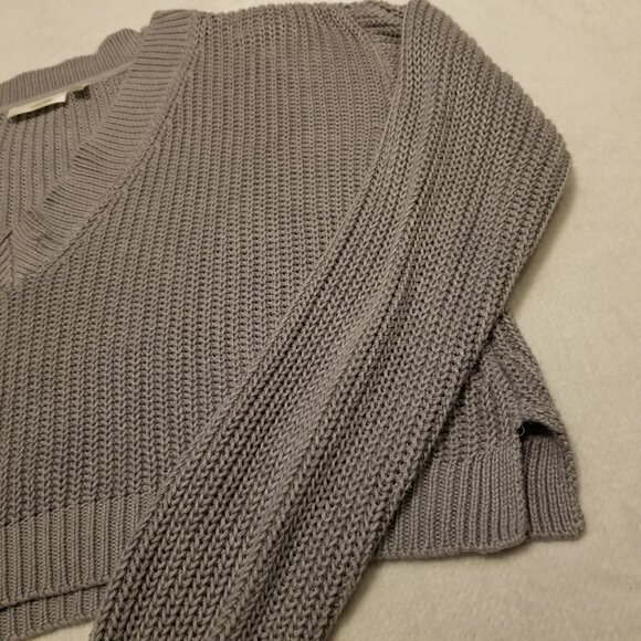 Purplish Grey Knit Cropped Sweater V-Neck Cotton Mix Medium Jumper Cozy Cloth - Picture 4 of 11
